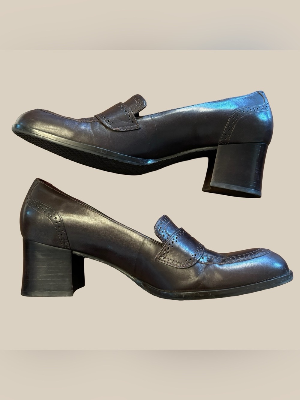 Etienne Aigner E-Greeley Women Dark Brown Leather Heeled Penny Loafer Pumps 7.5M - Picture 6 of 8